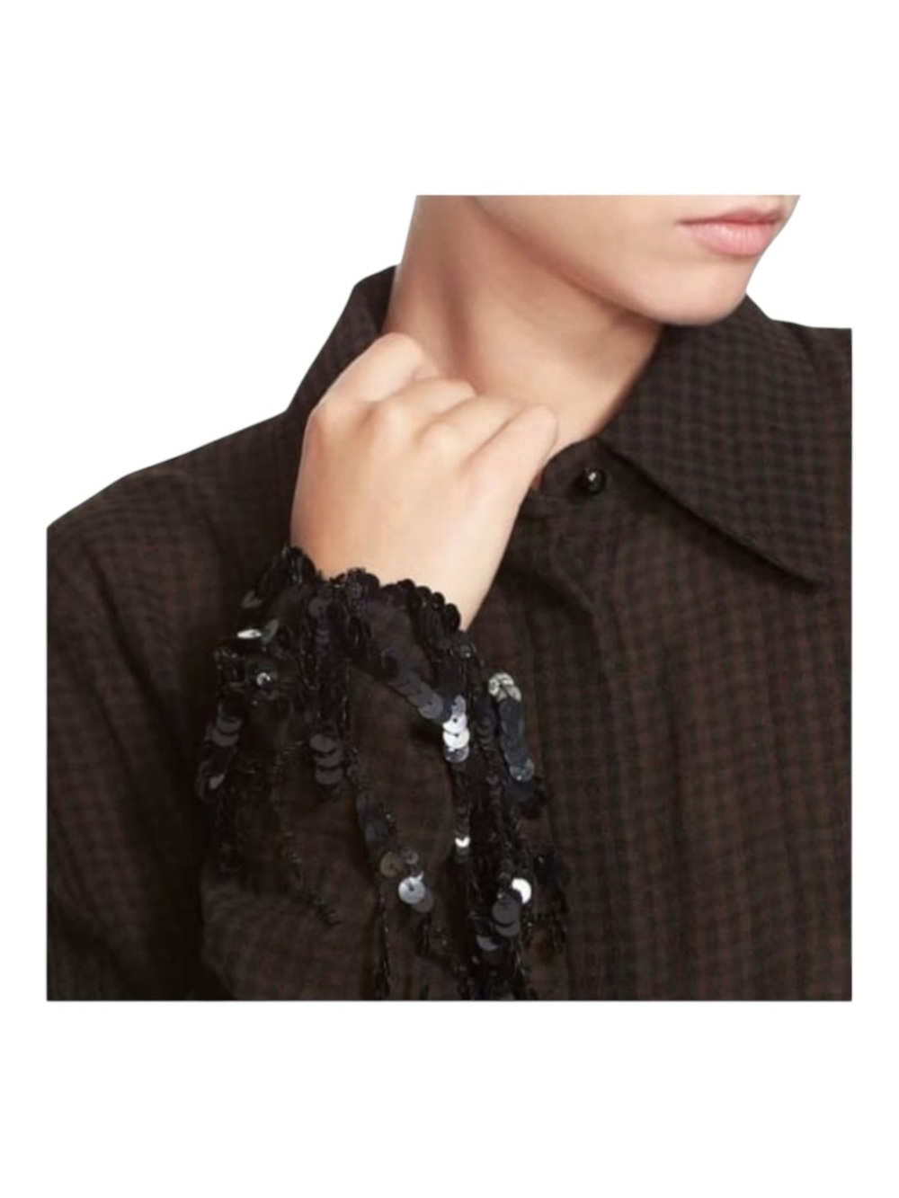 Luxury: Isa Arfen Ready To Wear ꧁ That 90'S Shirt Plaid Wool Sequins ꧂ Hot Choc - Picture 7 of 17
